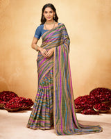 Vishal Prints Multicolored Printed Fancy Chiffon Saree With Fancy Border