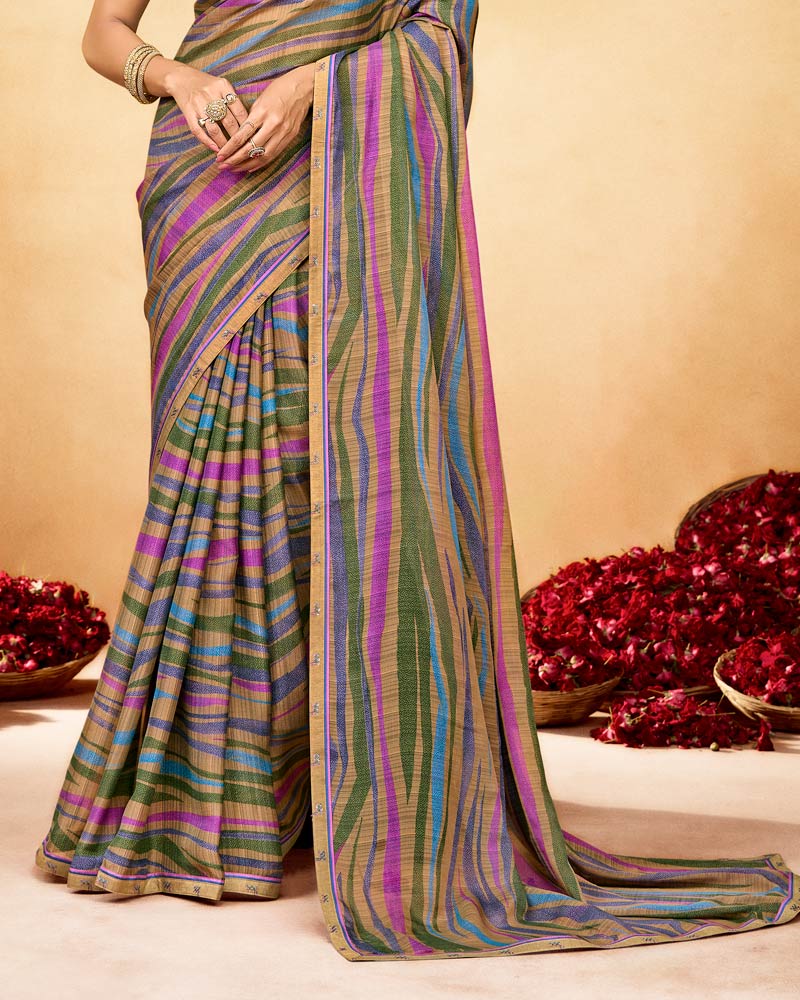 Vishal Prints Multicolored Printed Fancy Chiffon Saree With Fancy Border