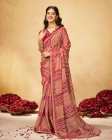 Vishal Prints Persian Pale Orange Printed Fancy Chiffon Saree With Fancy Border