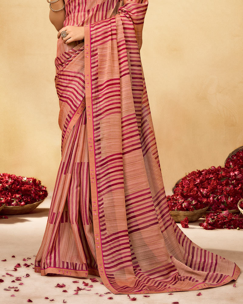 Vishal Prints Persian Pale Orange Printed Fancy Chiffon Saree With Fancy Border