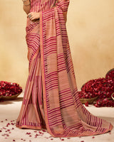 Vishal Prints Persian Pale Orange Printed Fancy Chiffon Saree With Fancy Border