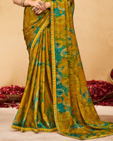 Vishal Prints Dark Mustard Printed Fancy Chiffon Saree With Fancy Border
