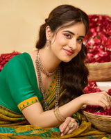 Vishal Prints Dark Mustard Printed Fancy Chiffon Saree With Fancy Border