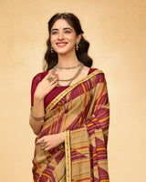 Vishal Prints Sandy Brown And Pale Burgundy Printed Fancy Chiffon Saree With Fancy Border