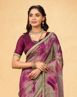 Vishal Prints Dark Fuchsia Printed Fancy Chiffon Saree With Fancy Border