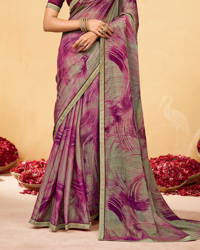 Vishal Prints Dark Fuchsia Printed Fancy Chiffon Saree With Fancy Border