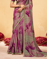 Vishal Prints Dark Fuchsia Printed Fancy Chiffon Saree With Fancy Border