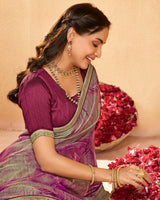 Vishal Prints Dark Fuchsia Printed Fancy Chiffon Saree With Fancy Border