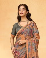 Vishal Prints Dark Persian Orange Printed Fancy Chiffon Saree With Fancy Border