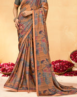 Vishal Prints Dark Persian Orange Printed Fancy Chiffon Saree With Fancy Border