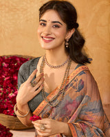 Vishal Prints Dark Persian Orange Printed Fancy Chiffon Saree With Fancy Border