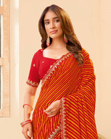 Vishal Prints Venetian Red Printed Chiffon Traditional Print Saree With Fancy Cut Work Border