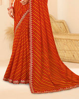 Vishal Prints Venetian Red Printed Chiffon Traditional Print Saree With Fancy Cut Work Border