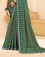 Vishal Prints Midnight Blue And Yellow Printed Chiffon Traditional Print Saree With Fancy Cut Work Border