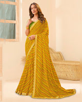 Vishal Prints Dark Yellow Printed Chiffon Traditional Print Saree With Fancy Cut Work Border