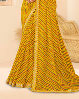 Vishal Prints Dark Yellow Printed Chiffon Traditional Print Saree With Fancy Cut Work Border