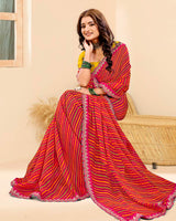 Vishal Prints Multicolored Printed Chiffon Traditional Print Saree With Fancy Cut Work Border