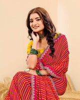 Vishal Prints Multicolored Printed Chiffon Traditional Print Saree With Fancy Cut Work Border