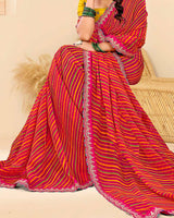 Vishal Prints Multicolored Printed Chiffon Traditional Print Saree With Fancy Cut Work Border
