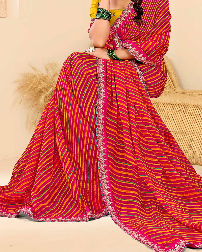 Vishal Prints Multicolored Printed Chiffon Traditional Print Saree With Fancy Cut Work Border