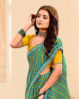 Vishal Prints Light Sea Green Printed Chiffon Traditional Print Saree With Fancy Cut Work Border