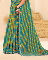 Vishal Prints Light Sea Green Printed Chiffon Traditional Print Saree With Fancy Cut Work Border