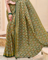 Vishal Prints Olive Green Brasso Saree With Tassel