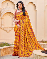 Vishal Prints Orange Brasso Saree With Tassel