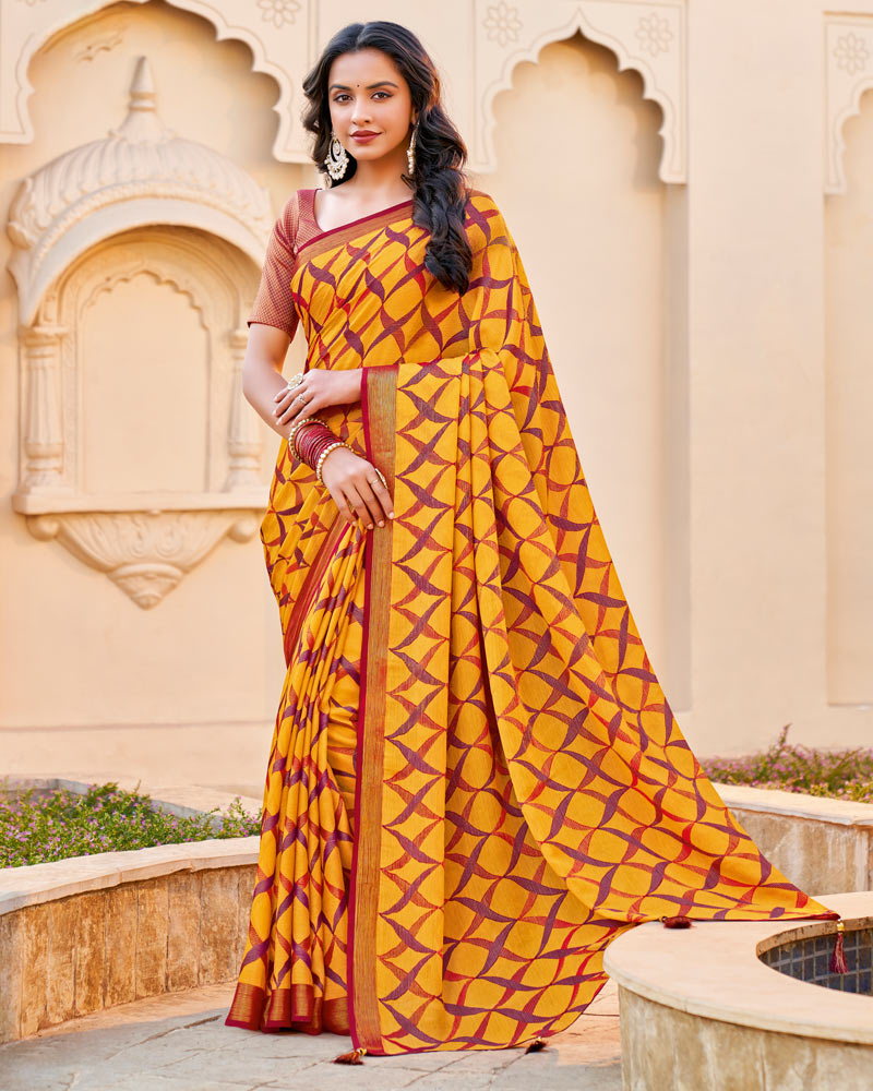 Vishal Prints Orange Brasso Saree With Tassel
