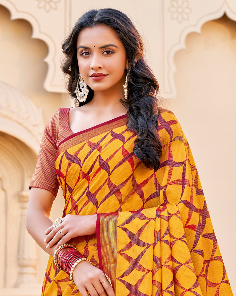 Vishal Prints Orange Brasso Saree With Tassel
