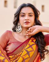 Vishal Prints Orange Brasso Saree With Tassel