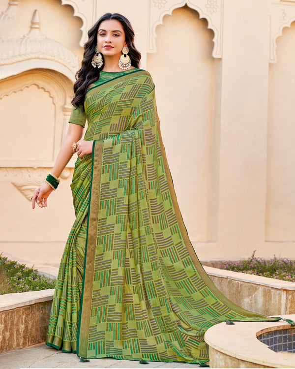 Vishal Prints Olive Brasso Saree With Tassel