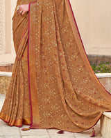 Vishal Prints Brownish Orange Brasso Saree With Tassel