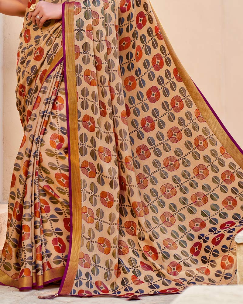 Vishal Prints Light Brown Brasso Saree With Tassel