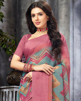 Vishal Prints Rose Pink Digital Print And Printed Brasso Saree With Tassel