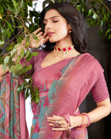Vishal Prints Rose Pink Digital Print And Printed Brasso Saree With Tassel