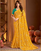 Vishal Prints Dark Orange Printed Chiffon Saree With Fancy Border