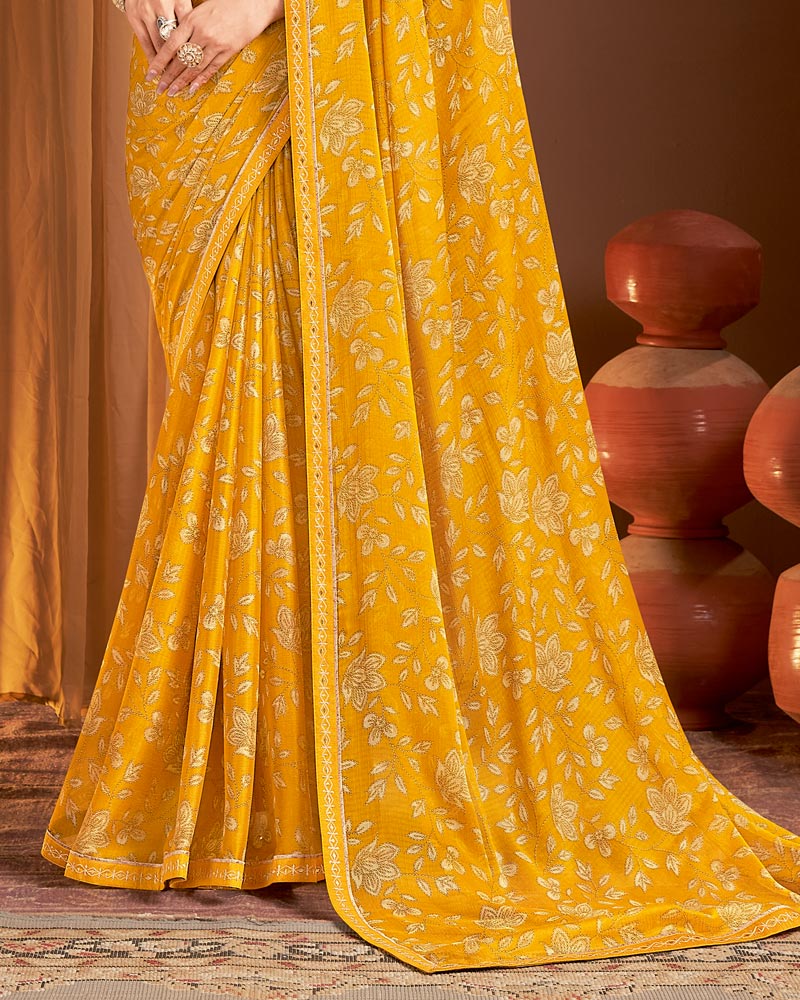 Vishal Prints Dark Orange Printed Chiffon Saree With Fancy Border