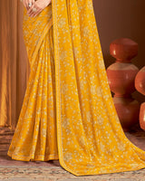 Vishal Prints Dark Orange Printed Chiffon Saree With Fancy Border