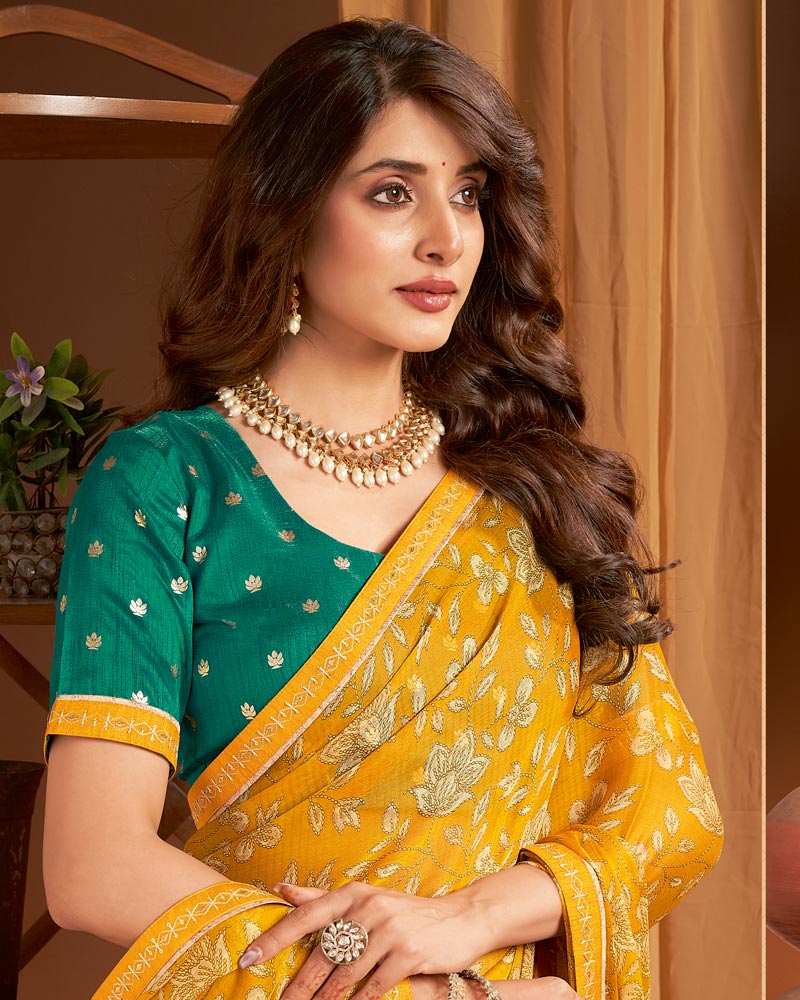 Vishal Prints Dark Orange Printed Chiffon Saree With Fancy Border