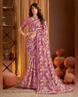 Vishal Prints Light Plum Printed Chiffon Saree With Fancy Border