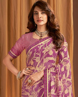 Vishal Prints Light Plum Printed Chiffon Saree With Fancy Border