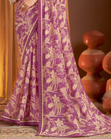 Vishal Prints Light Plum Printed Chiffon Saree With Fancy Border