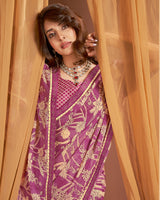 Vishal Prints Light Plum Printed Chiffon Saree With Fancy Border