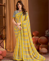 Vishal Prints Tulip Yellow Printed Chiffon Saree With Fancy Border