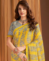 Vishal Prints Tulip Yellow Printed Chiffon Saree With Fancy Border