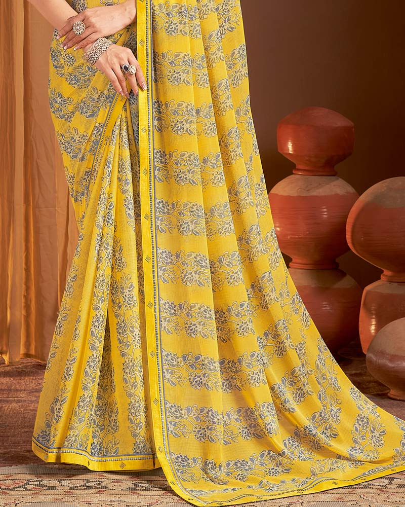 Vishal Prints Tulip Yellow Printed Chiffon Saree With Fancy Border