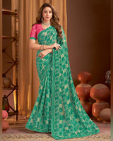Vishal Prints Pine Green Printed Chiffon Saree With Fancy Border