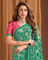 Vishal Prints Pine Green Printed Chiffon Saree With Fancy Border