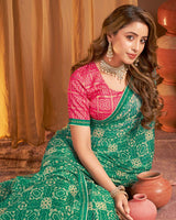 Vishal Prints Pine Green Printed Chiffon Saree With Fancy Border